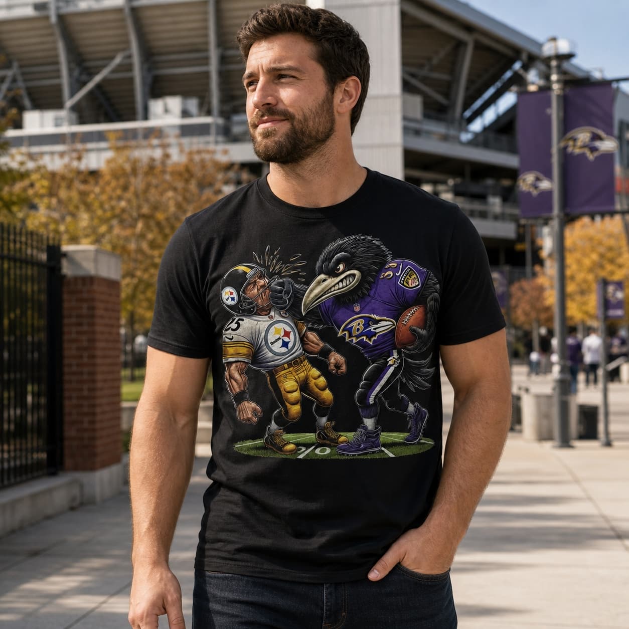 Baltimore Ravens vs. Pittsburgh Steelers Exclusive Retro Rivalries Football Punch Artwork Shirt