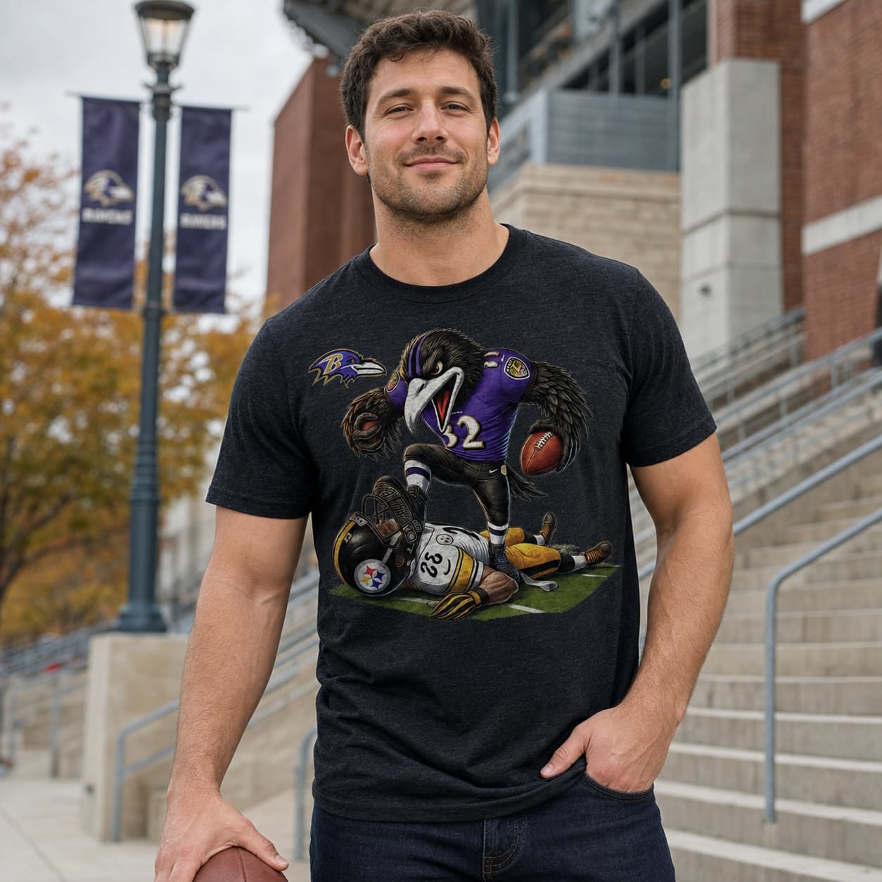 Baltimore Ravens vs. Pittsburgh Steelers Exclusive Retro Rivalries Football Stomp Artwork Shirt