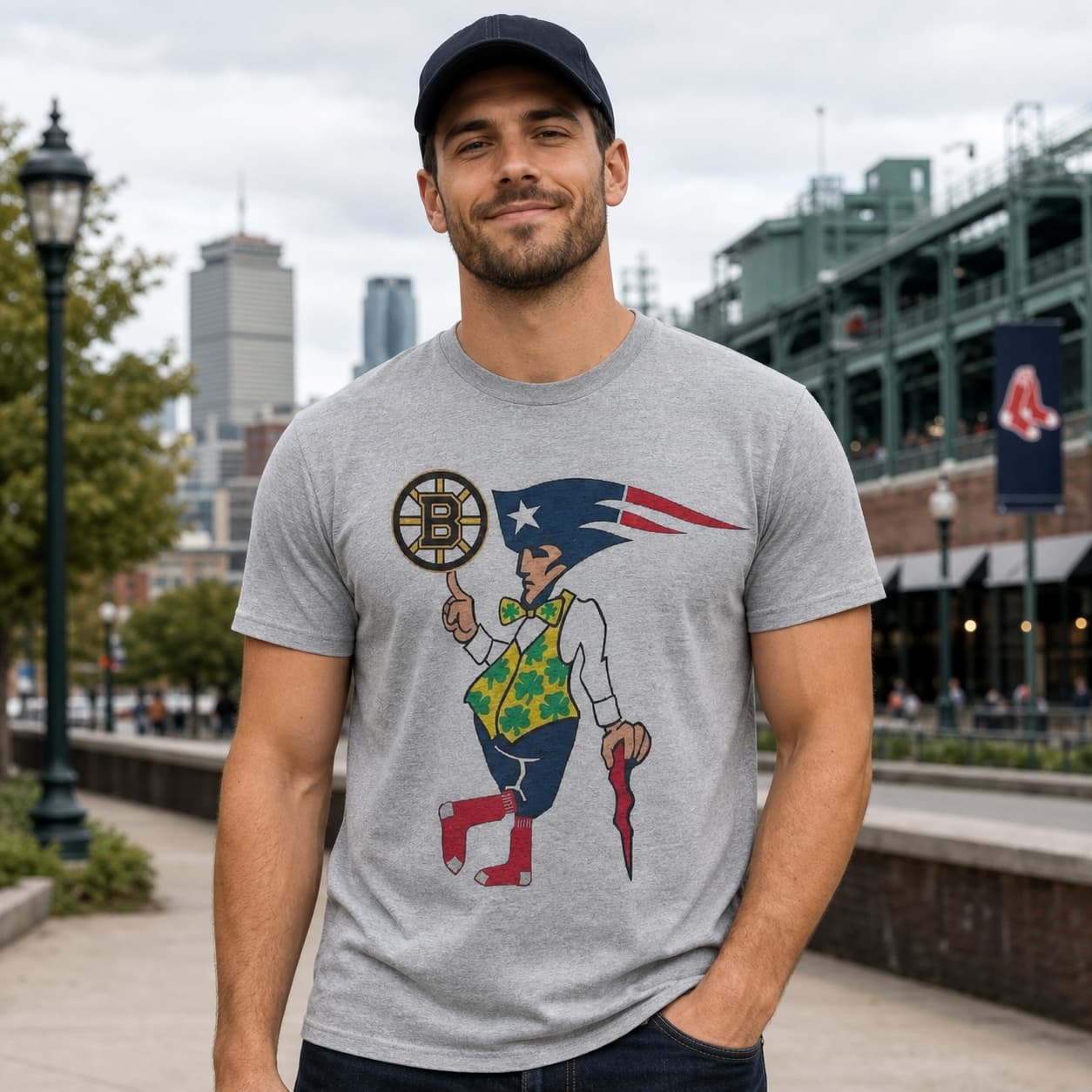 Boston Patriots Celtics Red Sox Bruins Vintage Football Baseball Basketball Hockey Lucky Artwork Shirt