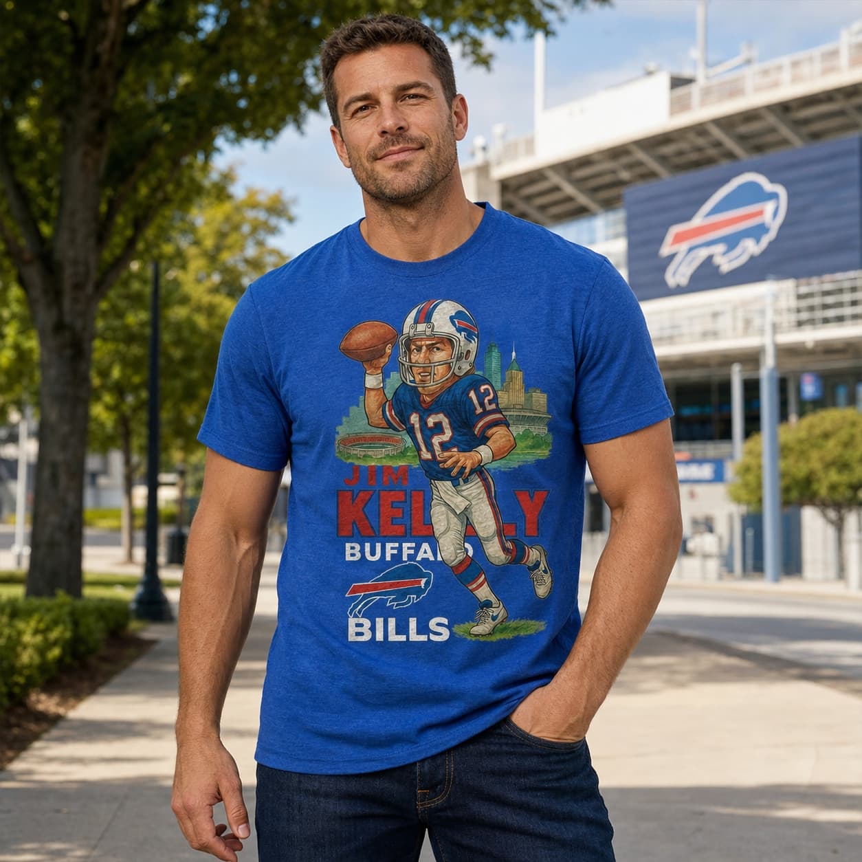 Buffalo Bills Jim Kelly Exclusive Retro Football City Artwork Shirt
