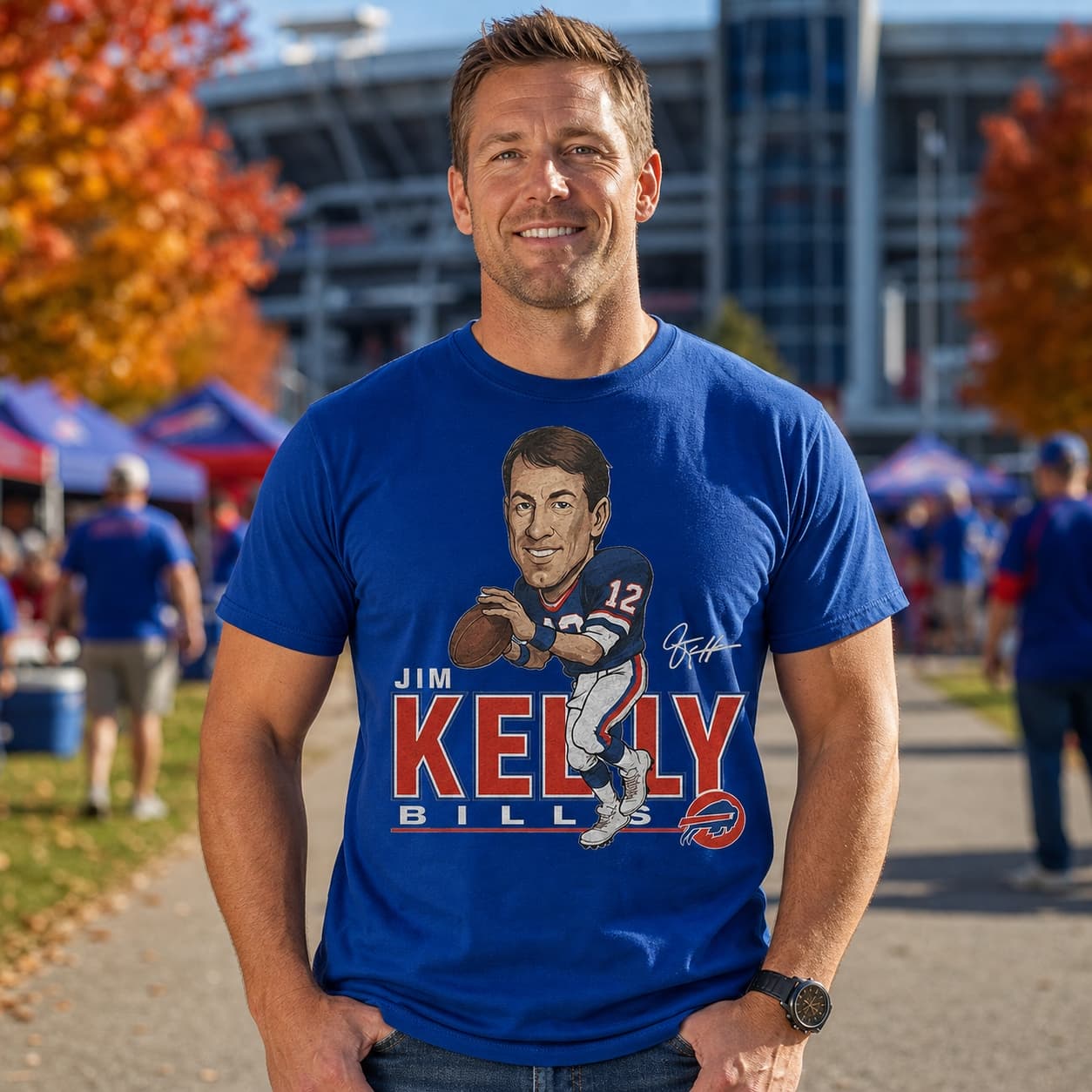Buffalo Bills Jim Kelly Retro Football 1990 Artwork Shirt
