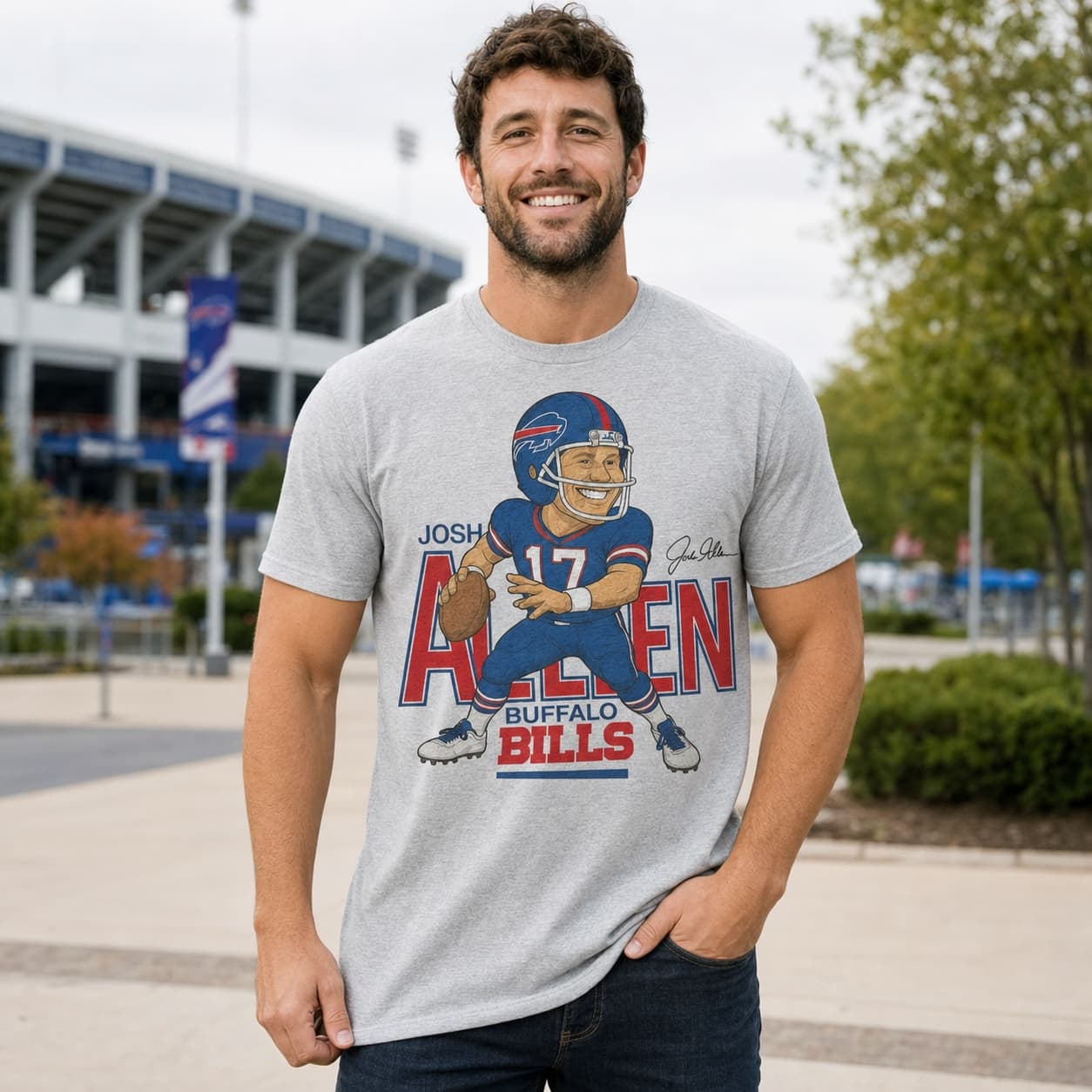 Buffalo Bills Josh Allen Retro Football Caricature Artwork Shirt