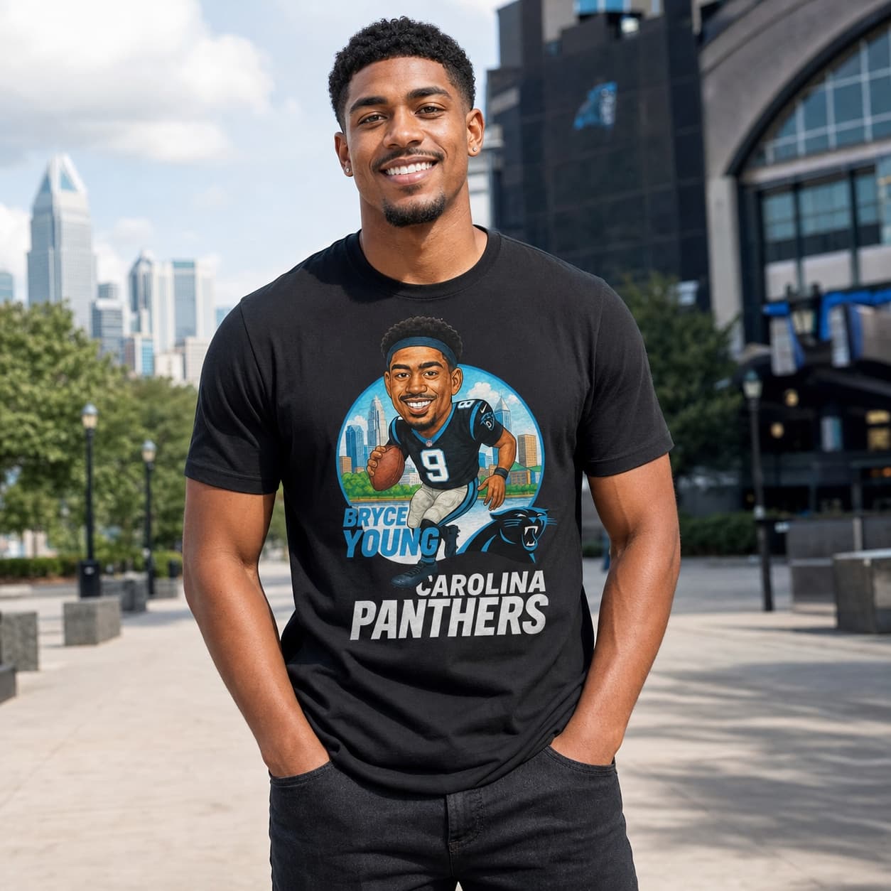 Carolina Panthers Bryce Young Exclusive Retro Football City Artwork Shirt