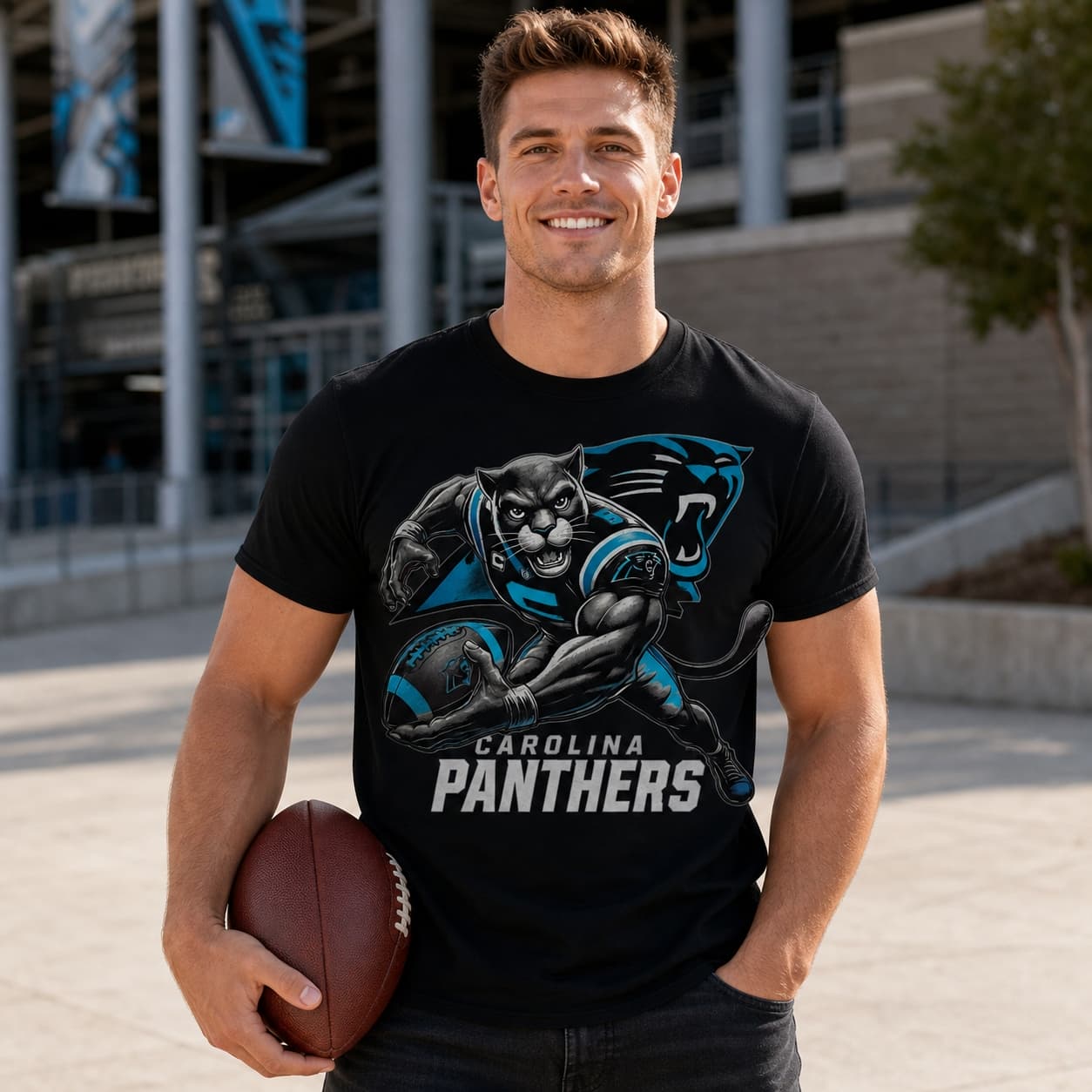 Carolina Panthers Exclusive Retro Football Keep Pounding Mascot Artwork Shirt