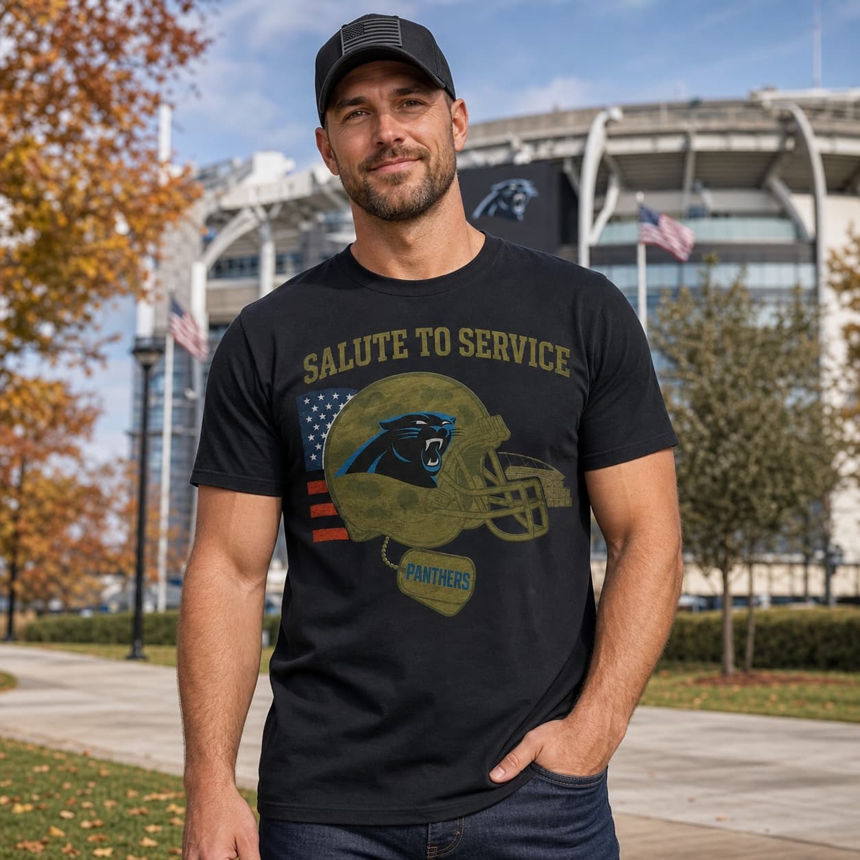 Carolina Panthers Exclusive Retro Football Service Salute Artwork Shirt