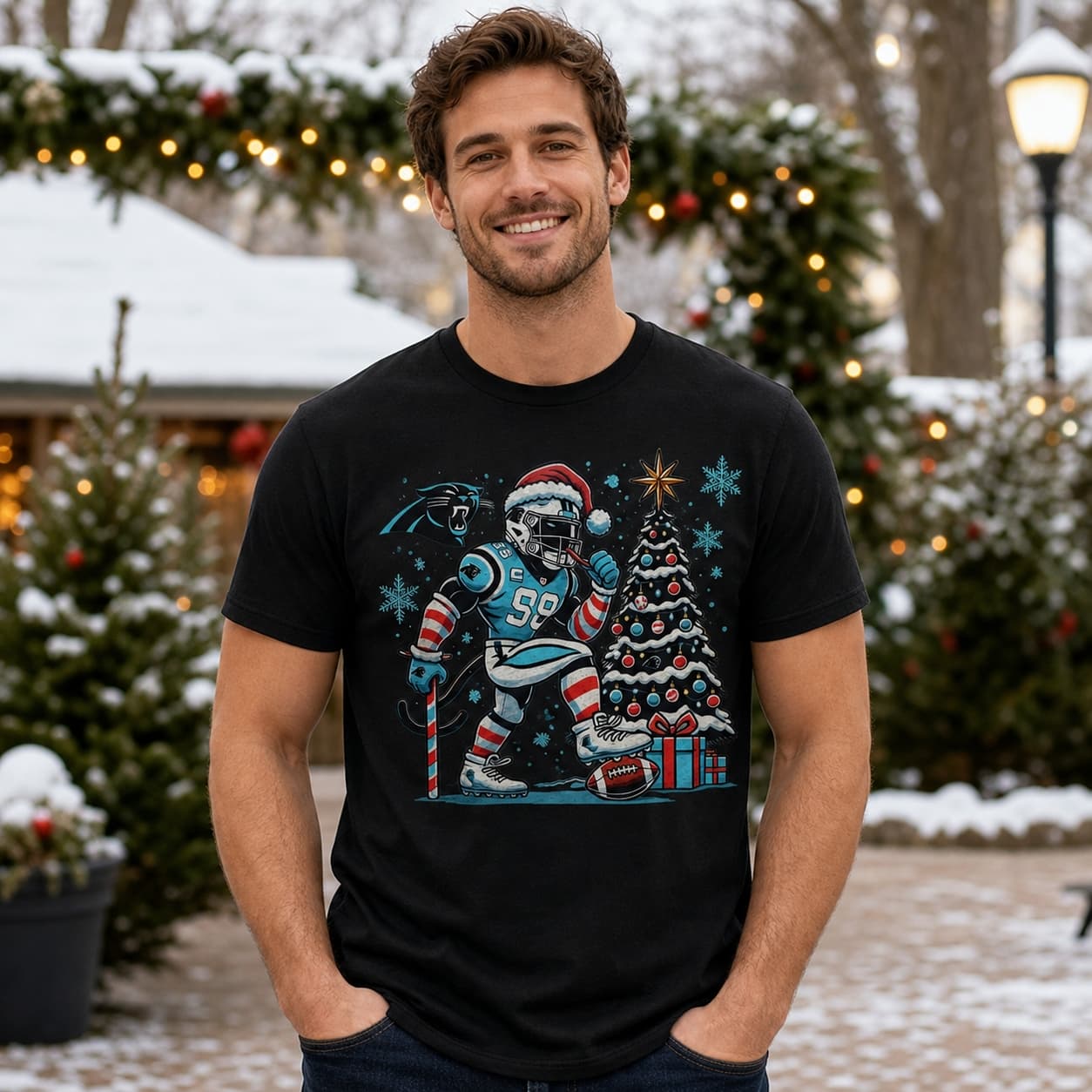 Carolina Panthers Holiday Santa Exclusive Retro Football Artwork Shirt