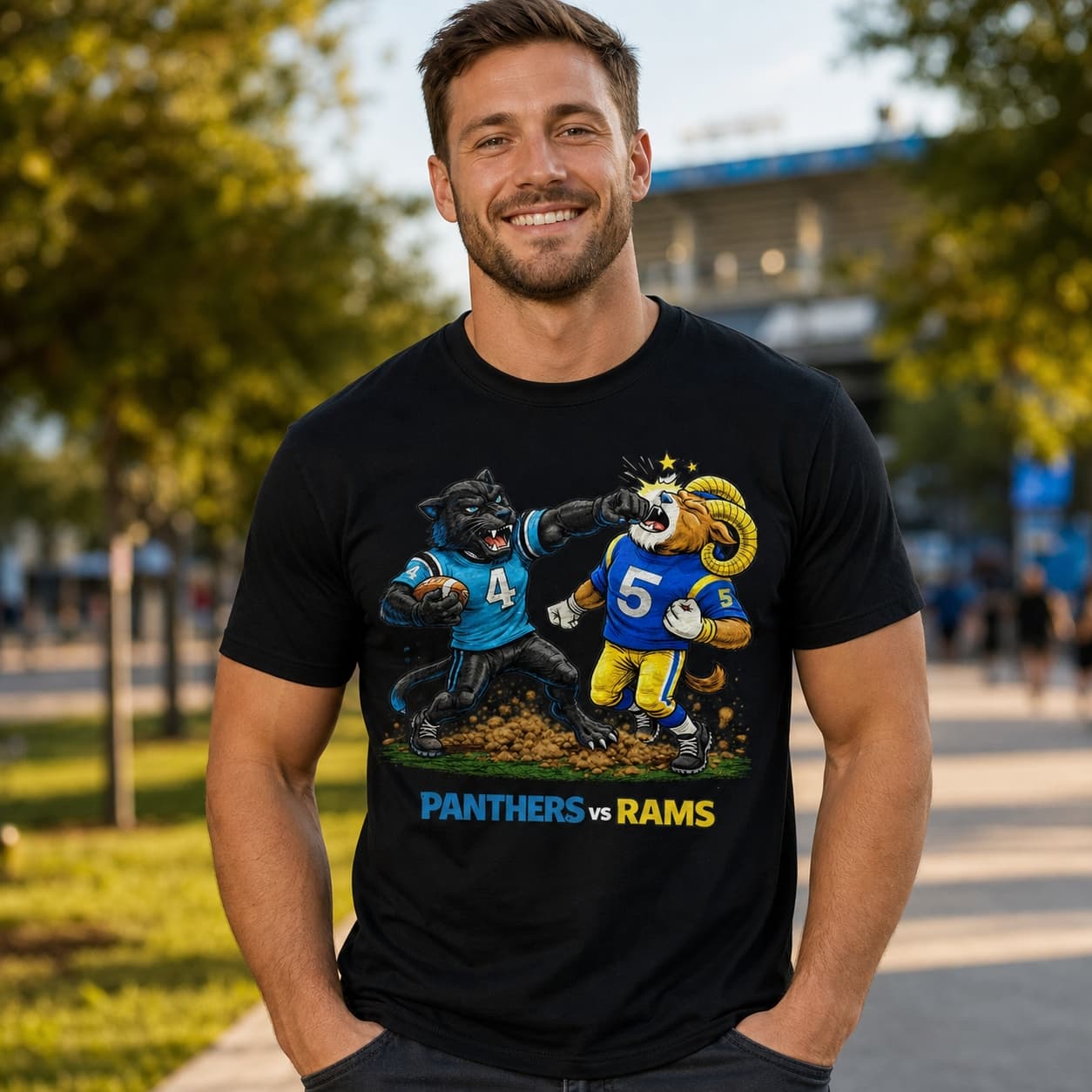 Carolina Panthers vs. Los Angeles Rams Rivals Football T-Shirt