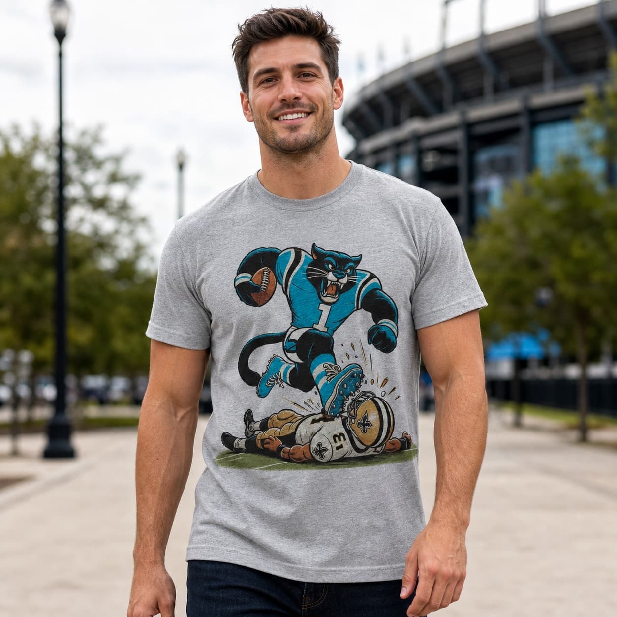 Carolina Panthers vs. New Orleans Saints Retro Rivalry Football Artwork Shirt