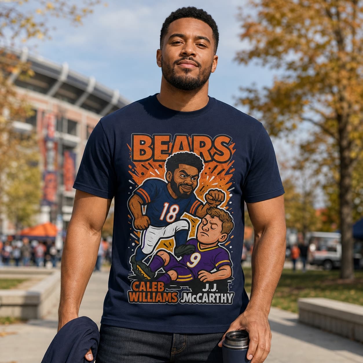 Chicago Bears Caleb Williams vs. Minnesota Vikings J.J. McCarthy Exclusive Retro Rivals Football Artwork Shirt