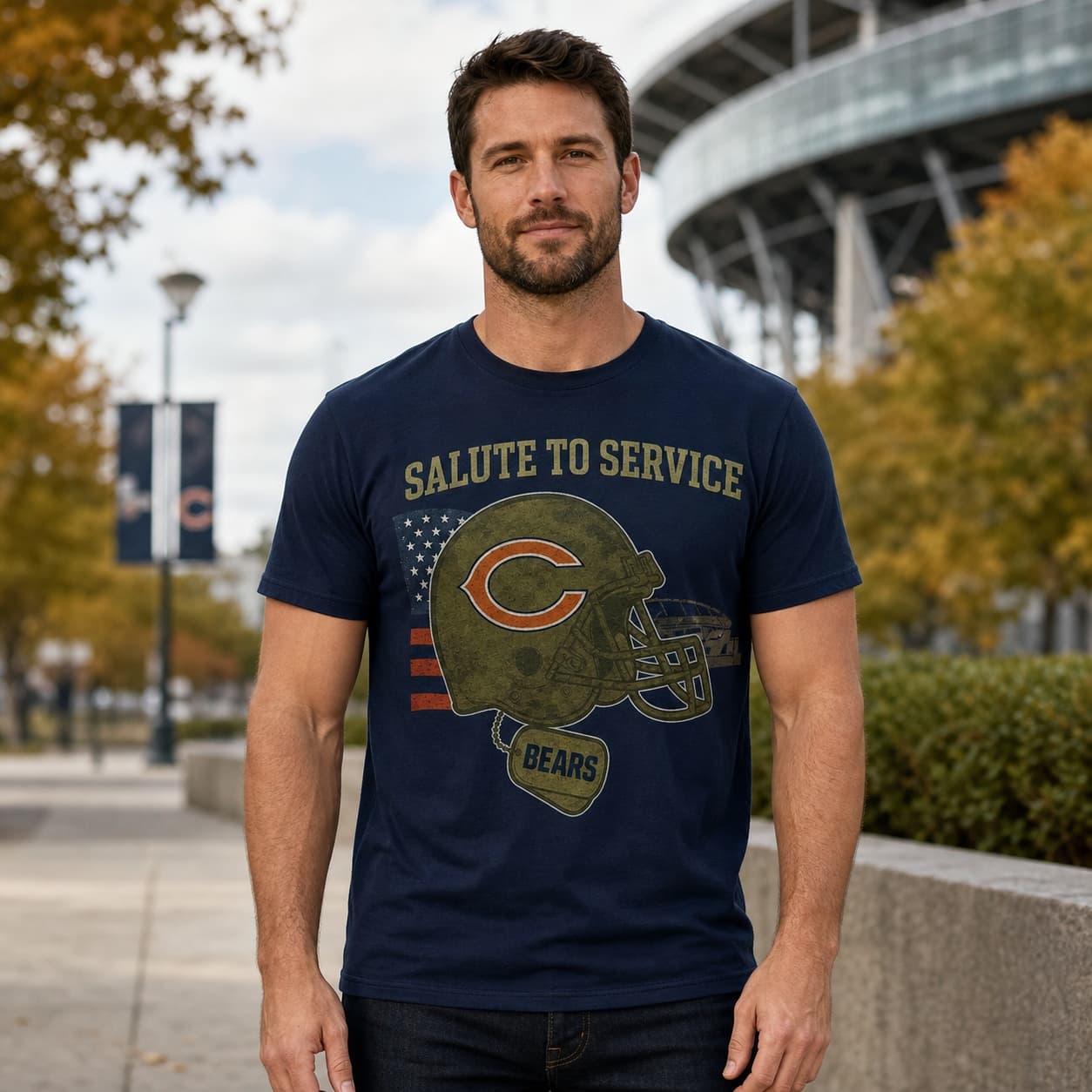 Chicago Bears Exclusive Retro Football Service Salute Artwork Shirt