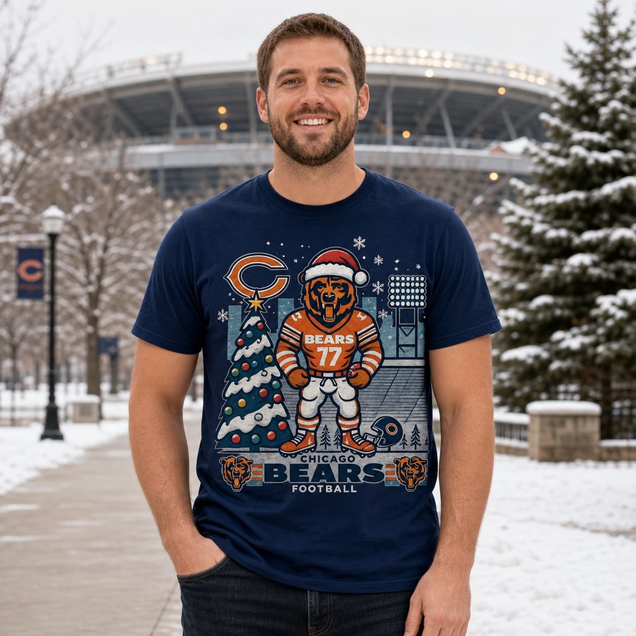 Chicago Bears Holiday Santa Exclusive Retro Football Artwork Shirt