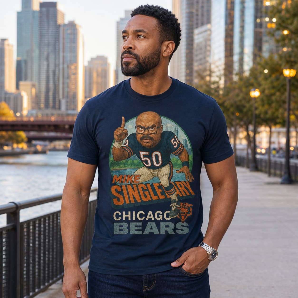 Chicago Bears Mike Singletary Exclusive Retro Football 1985 Artwork Shirt