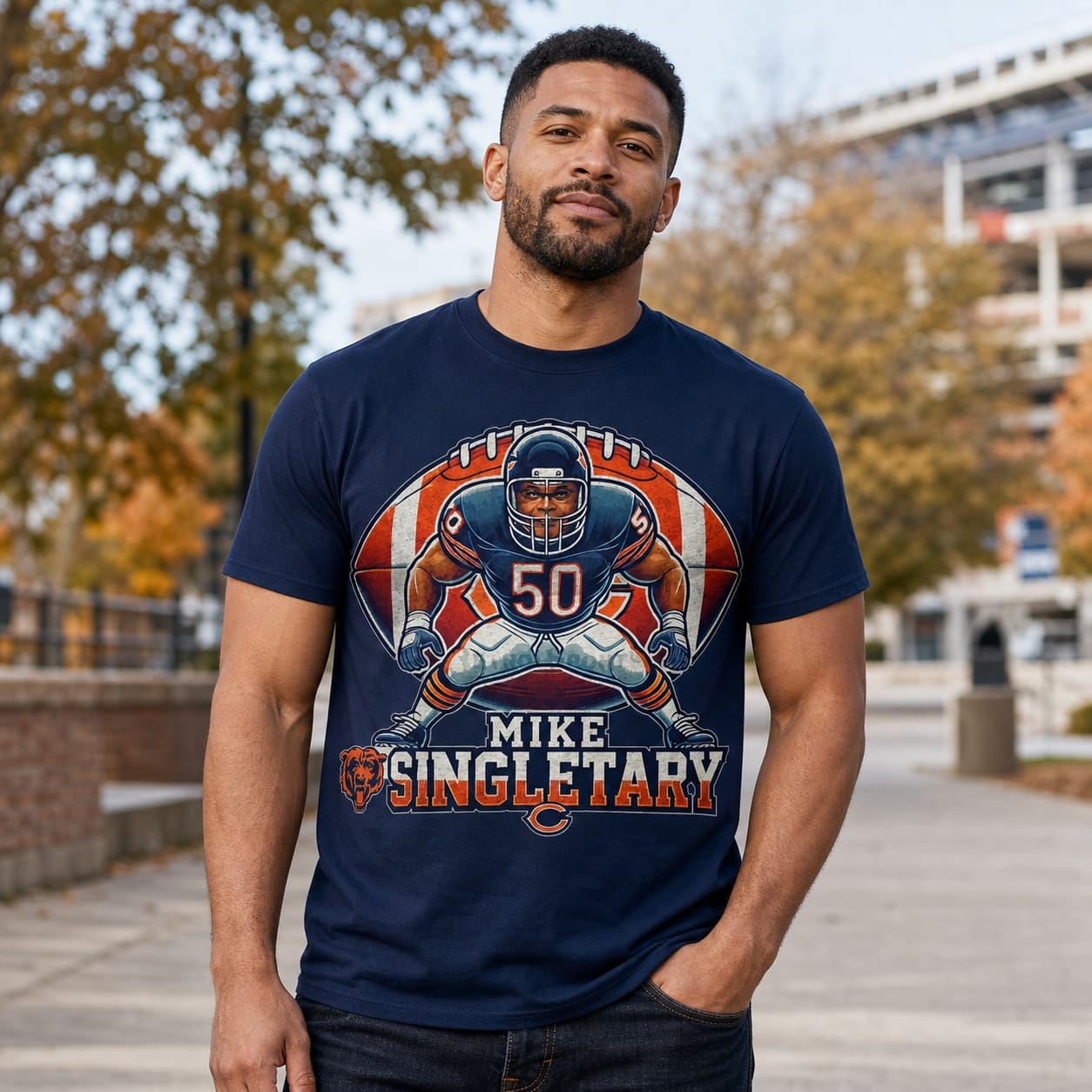 Chicago Bears Mike Singletary Exclusive Retro Football Artwork Shirt