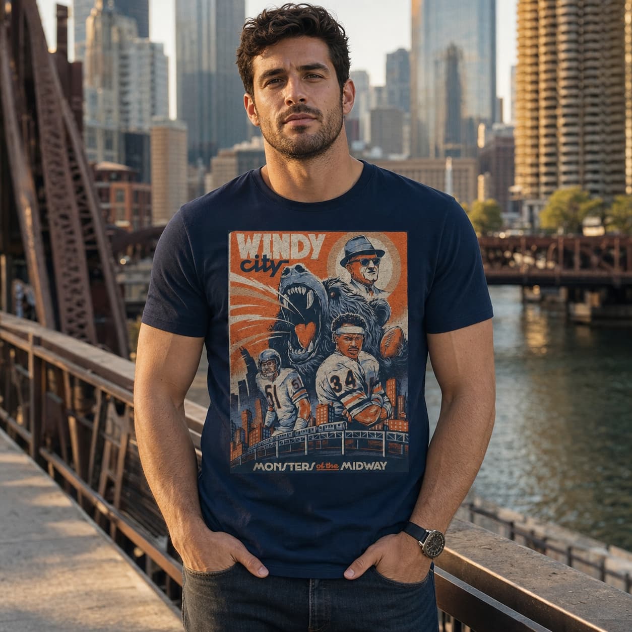 Chicago Bears Monsters Midway Windy City Payton Butkus Exclusive Retro Football Artwork Shirt
