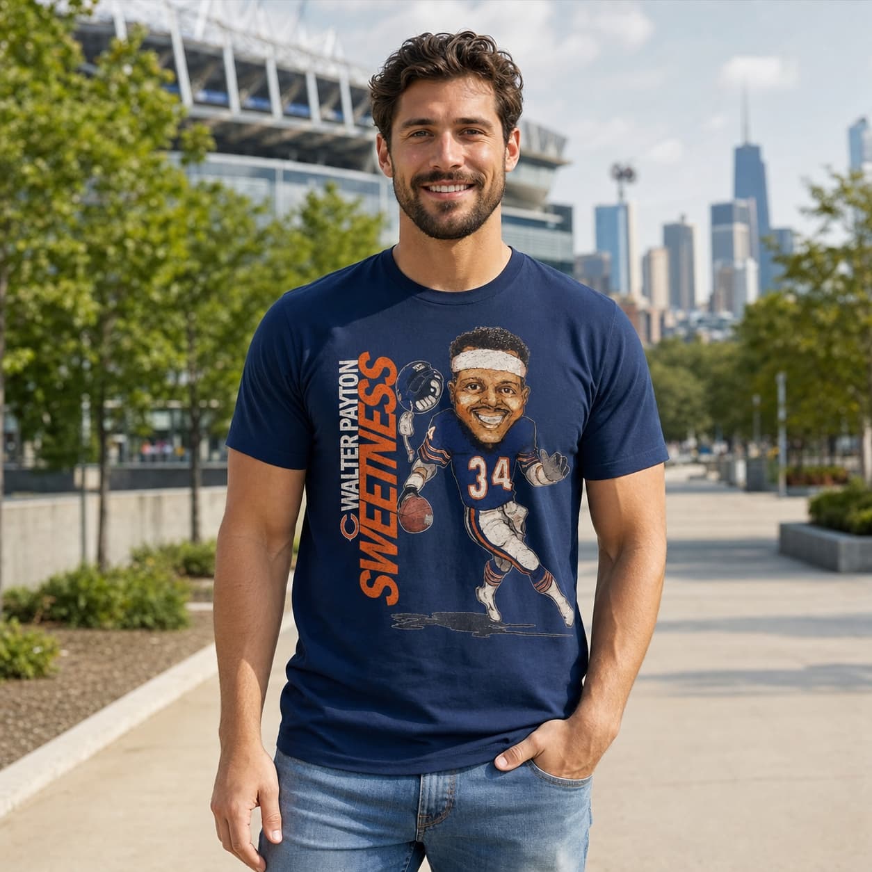 Chicago Bears RB Walter Payton Exclusive Retro Football Artwork Shirt