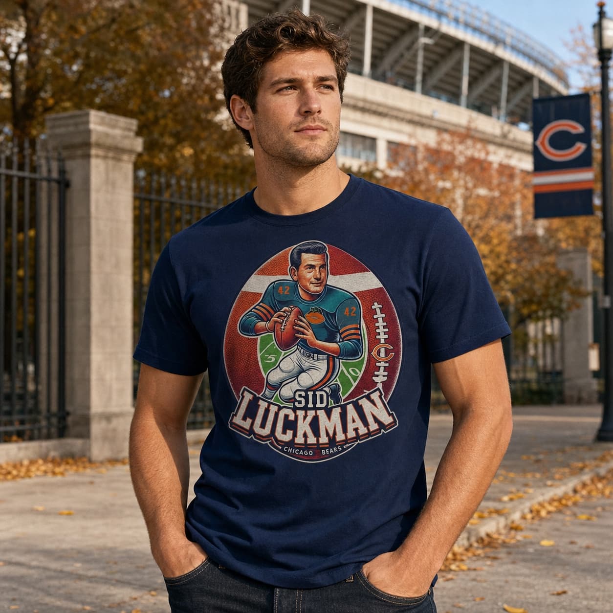 Chicago Bears Sid Luckman Exclusive Retro Football Artwork Shirt