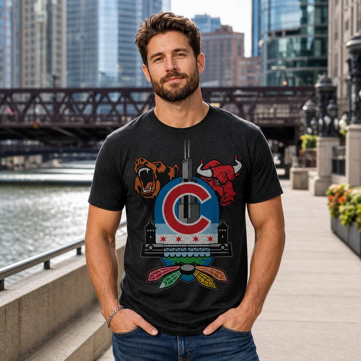 Chicago Bulls Bears Cubs Blackhawks Retro Football Baseball Basketball Hockey Artwork Shirt Chicago Bulls Bears Cubs Blackhawks Retro Football Baseball Basketball Hockey Artwork Shirt