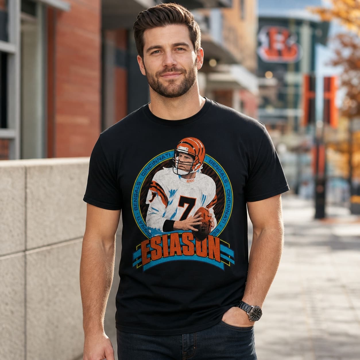 Cincinnati Bengals Boomer Esiason Retro Football 1987 Artwork T-Shirt