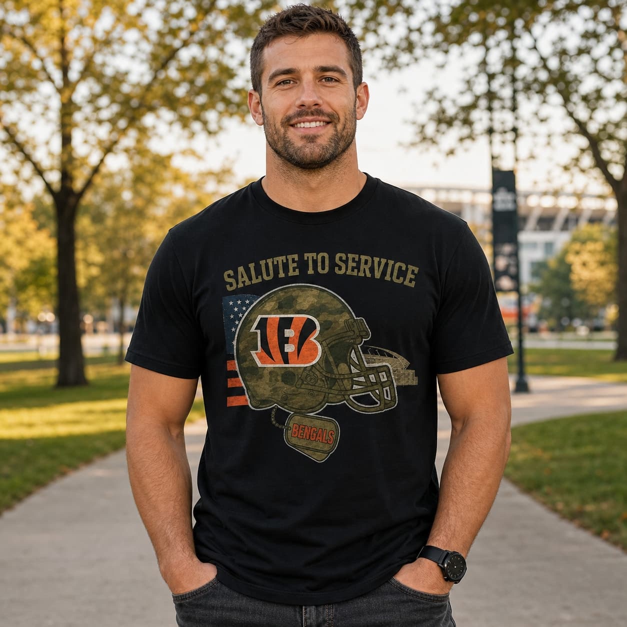 Cincinnati Bengals Exclusive Retro Football Service Salute Artwork Shirt