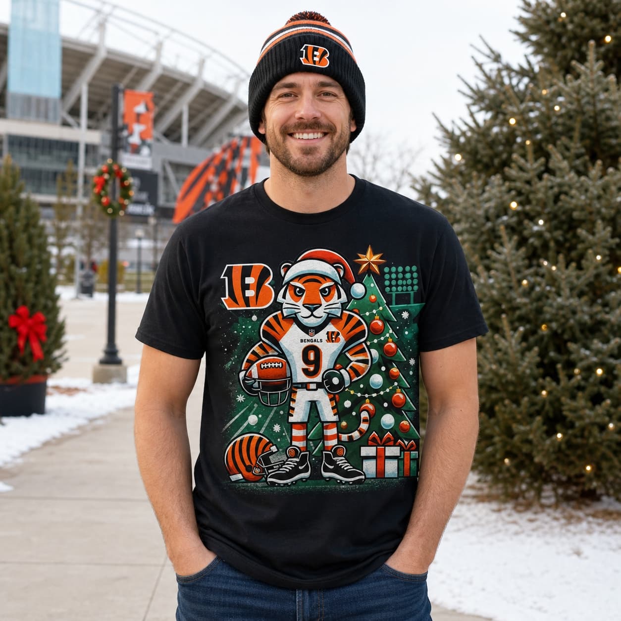 Cincinnati Bengals Holiday Burrow Exclusive Retro Football Artwork Shirt