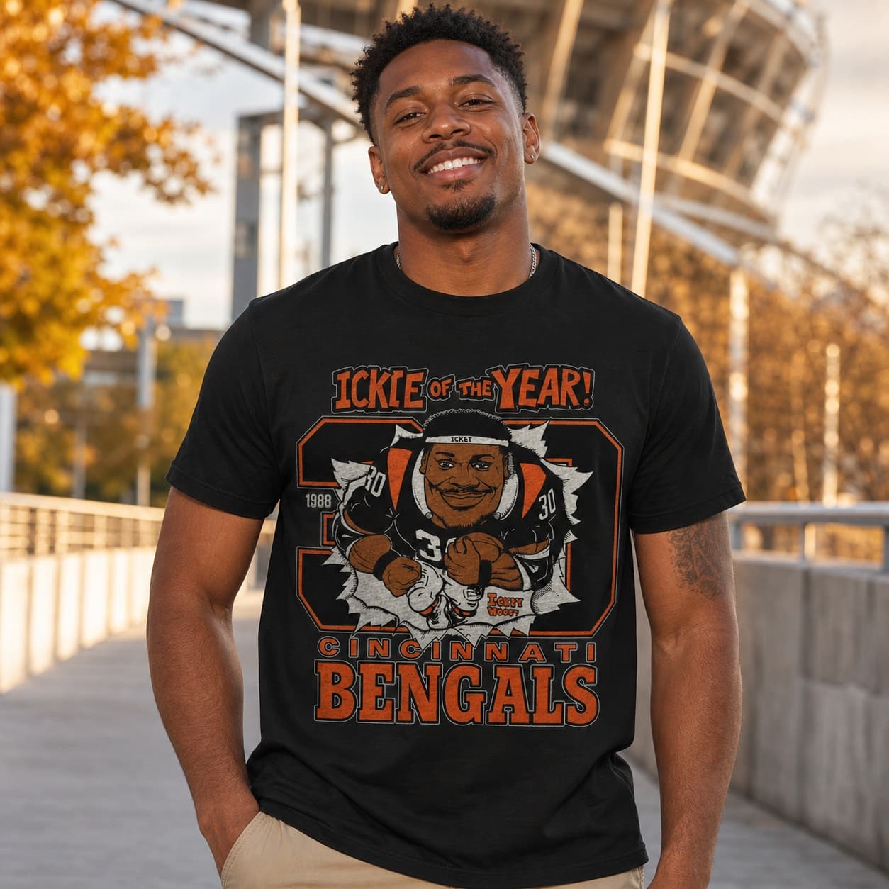 Cincinnati Bengals Ickey Woods Retro Football 1988 Artwork T-Shirt