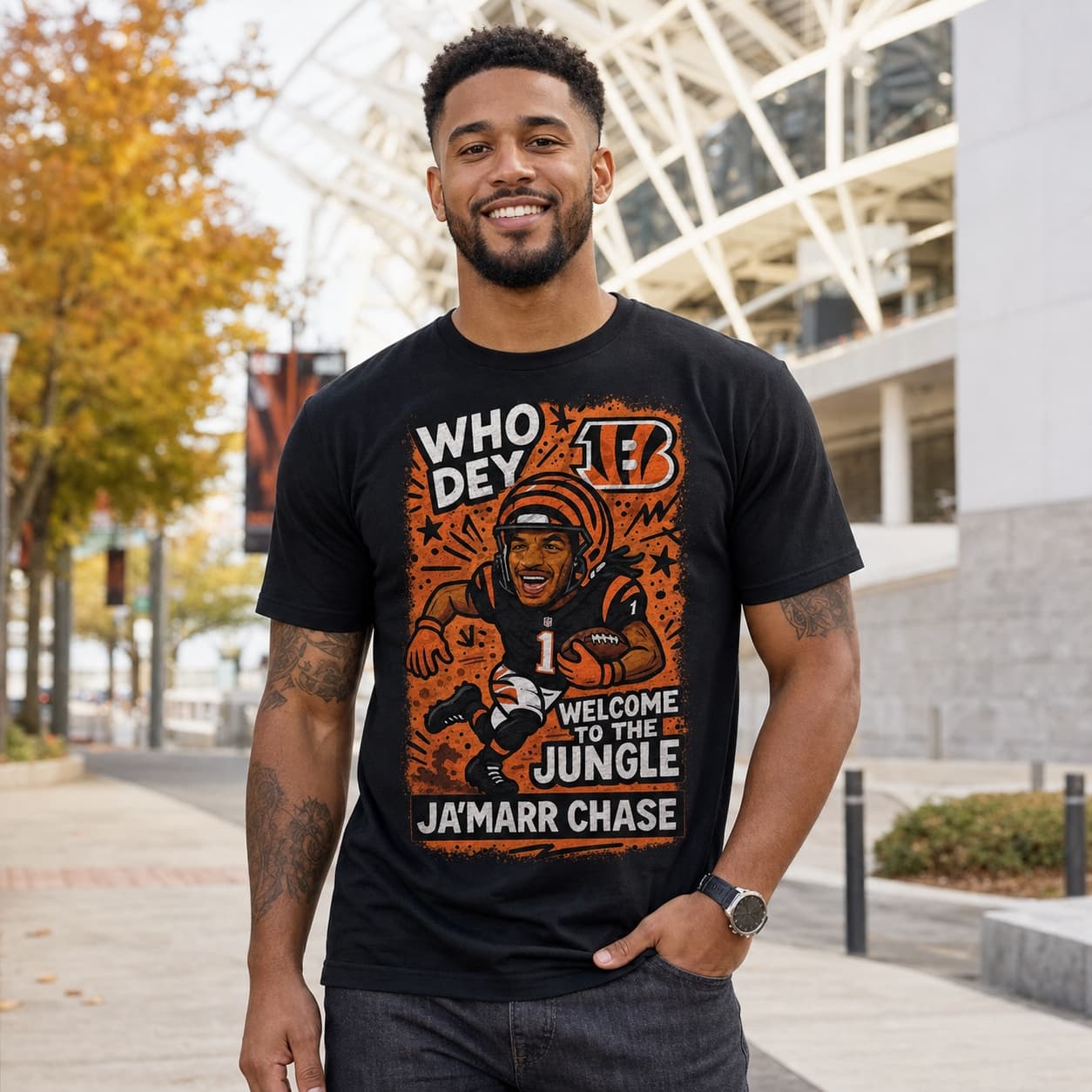 Cincinnati Bengals Ja’Marr Chase Graffiti Retro Football Artwork Shirt
