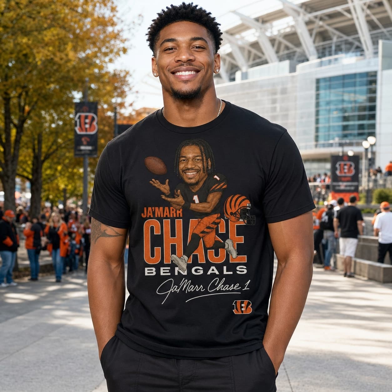 Cincinnati Bengals Ja’Marr Chase Retro Caricature Football Artwork Shirt