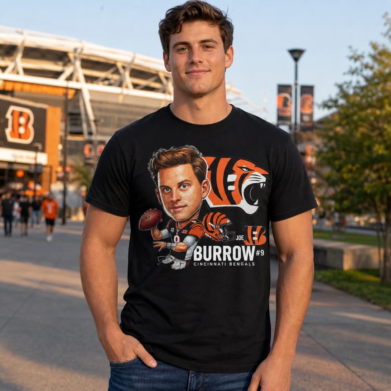 Cincinnati Bengals Joe Burrow Exclusive Retro Football Artwork Shirt