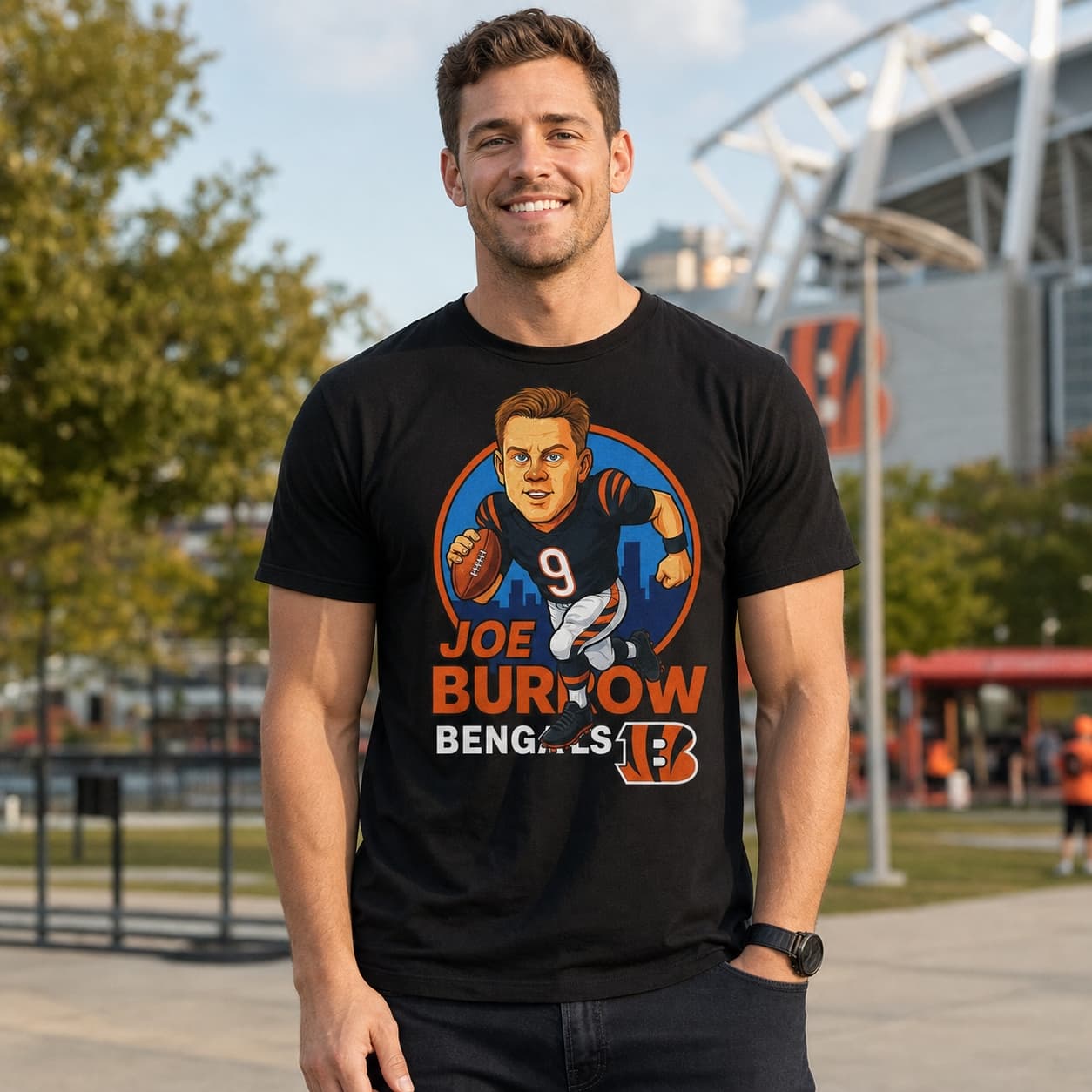 Cincinnati Bengals Joe Burrow Exclusive Retro Football City Artwork Shirt