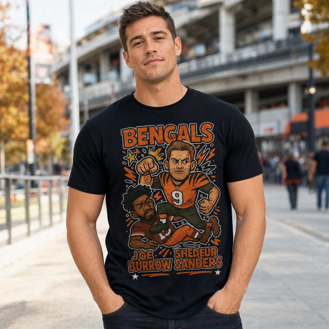 Cincinnati Bengals Joe Burrow vs. Cleveland Browns Shedeur Sanders Exclusive Retro Rivals Football Artwork Shirt