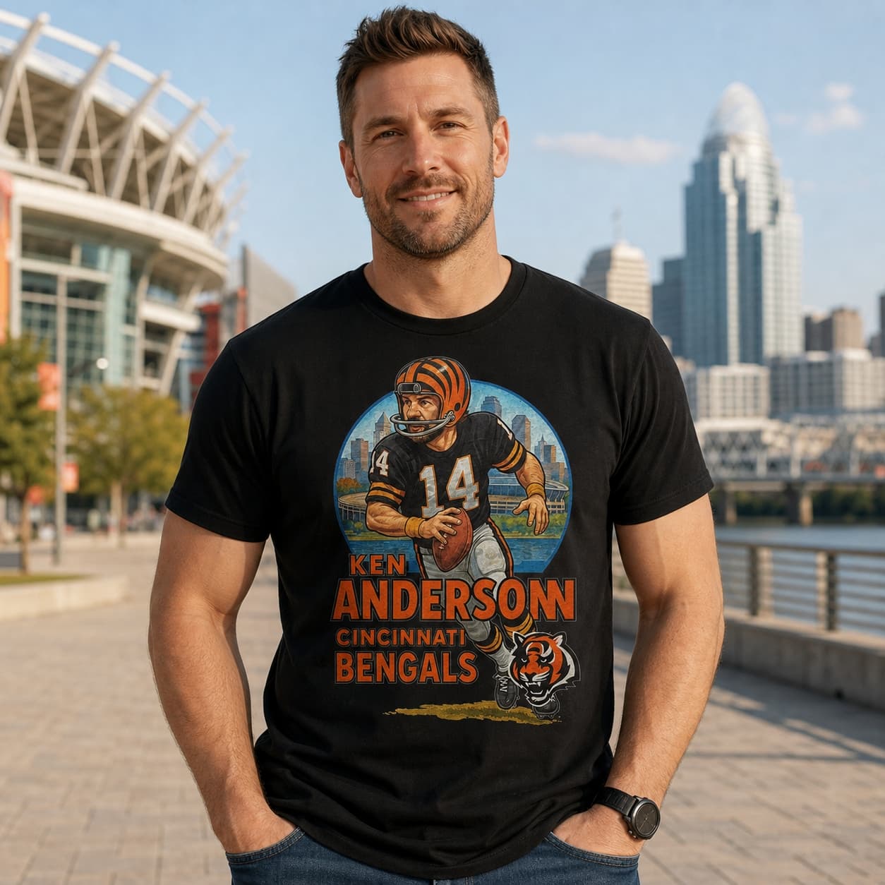 Cincinnati Bengals Ken Anderson Exclusive Retro Football City Artwork Shirt