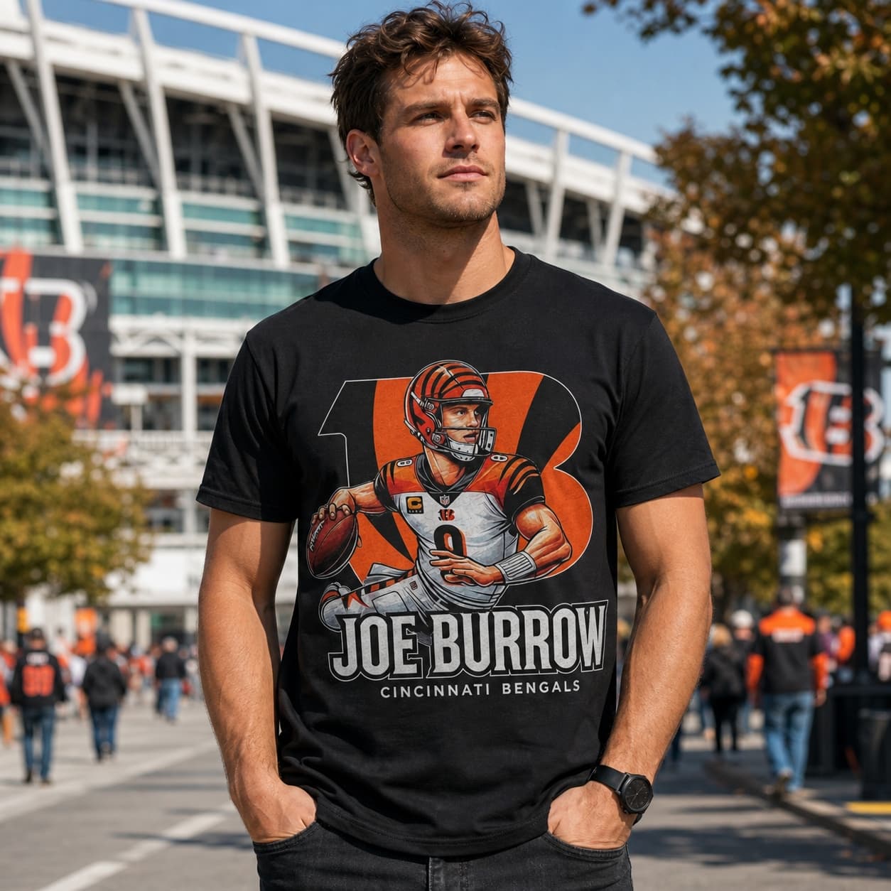 Cincinnati Bengals QB Joe Burrow #9 Exclusive Retro Football Artwork Shirt