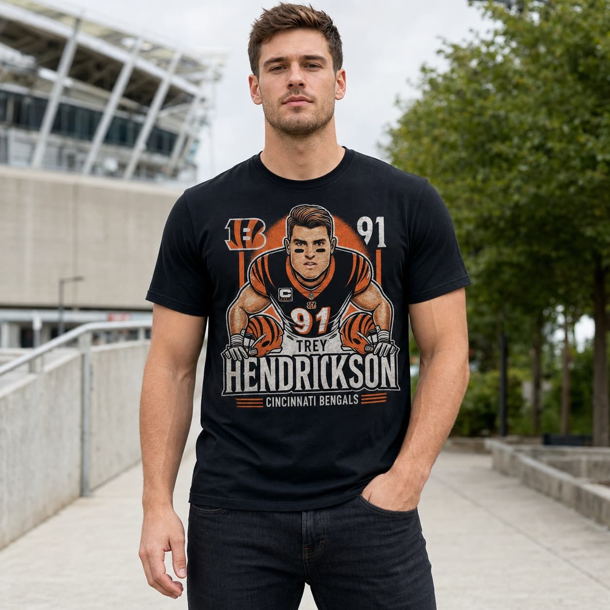 Cincinnati Bengals Trey Hendrickson Exclusive Retro Football Artwork Shirt