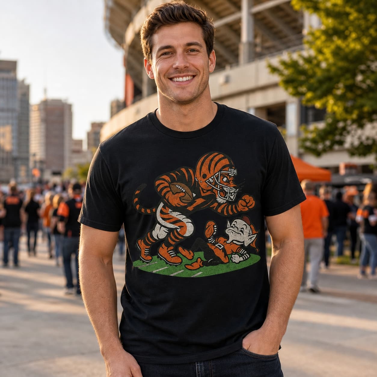 Cincinnati Bengals vs. Cleveland Browns Exclusive Retro Rivalries Football Artwork Shirt