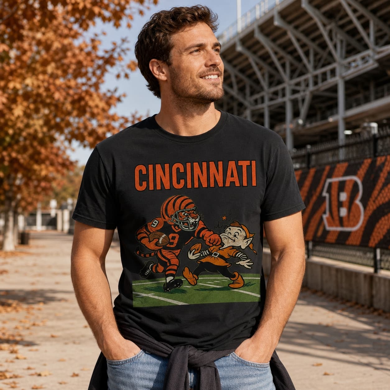 Cincinnati Bengals vs. Cleveland Browns Exclusive Retro Rivalries Football Punch Artwork Shirt