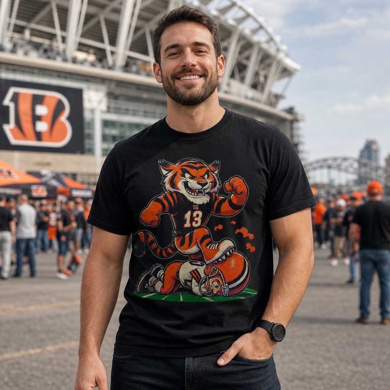 Cincinnati Bengals vs. Cleveland Browns Retro Rivalry Football Mascot Artwork Tee