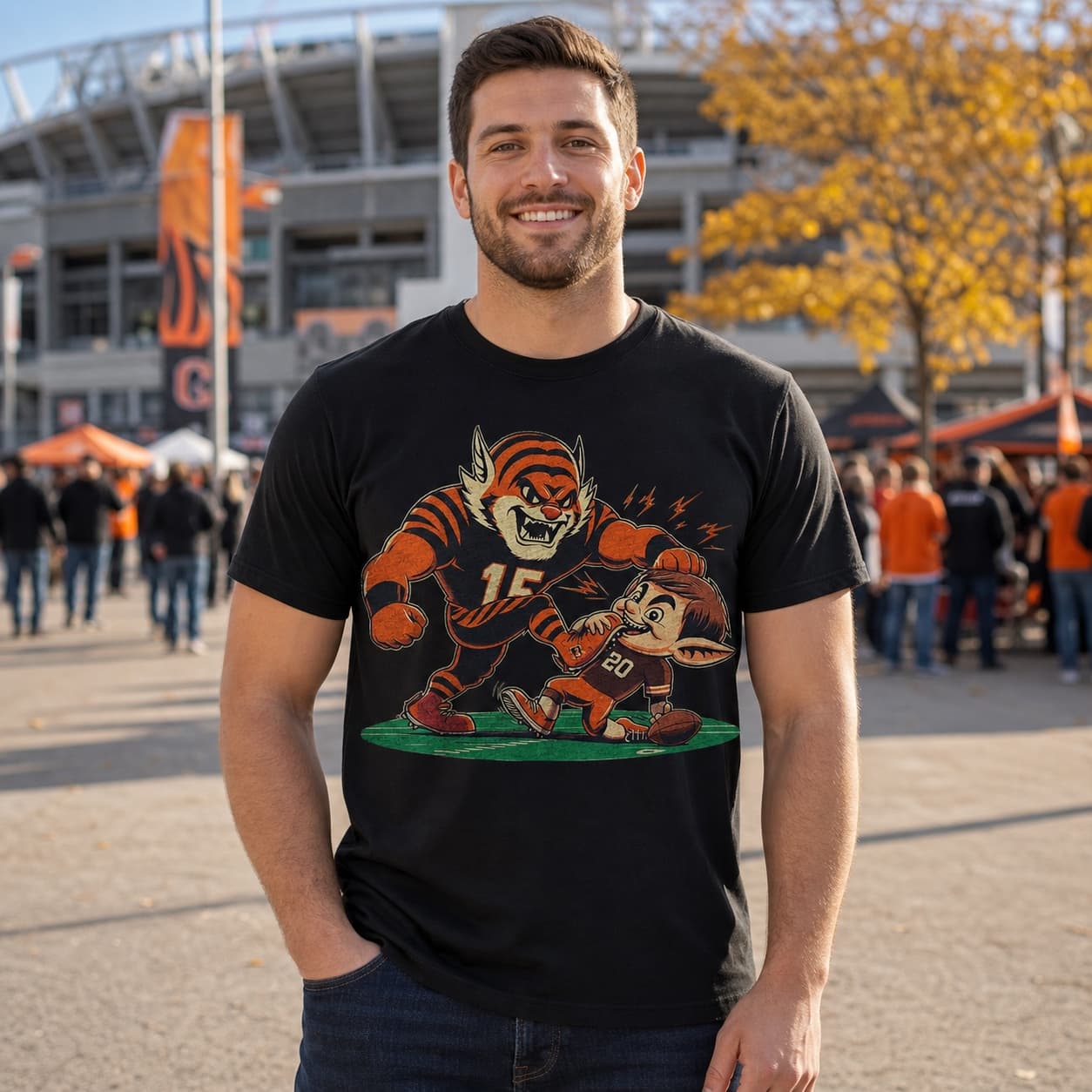 Cincinnati Bengals vs. Cleveland Browns Retro Rivalry Football Mascot Artwork TShirt