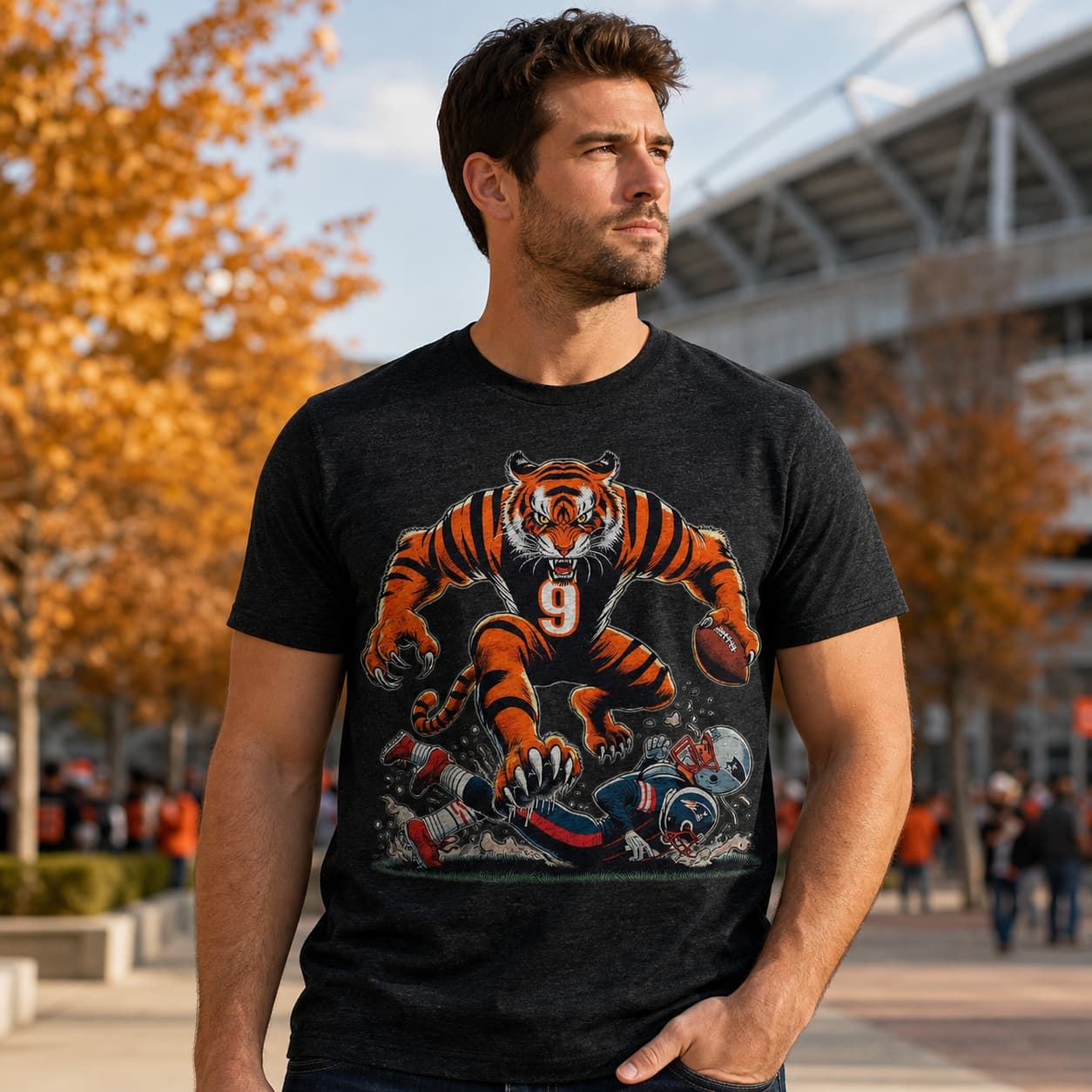 Cincinnati Bengals vs. New England Patriots Retro Rivalry Football 1983 Artwork Shirt