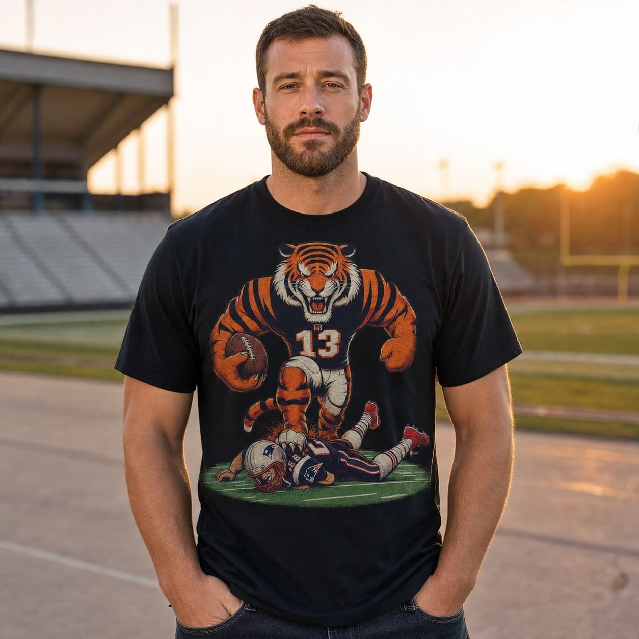 Cincinnati Bengals vs. New England Patriots Retro Rivalry Football 1988 Artwork Shirt