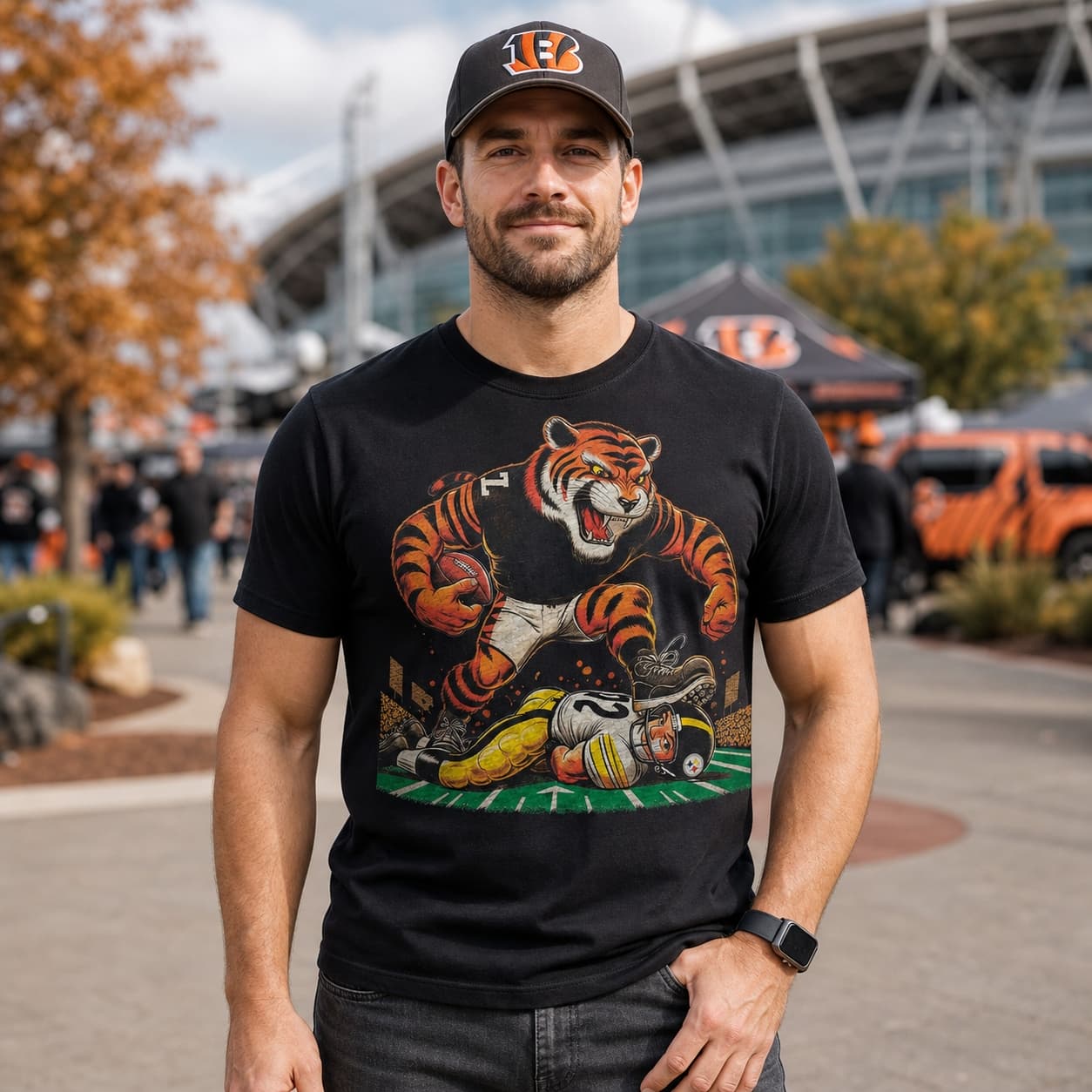 Cincinnati Bengals vs. Pittsburgh Steelers Retro Rivalry Football Mascot Artwork Shirt