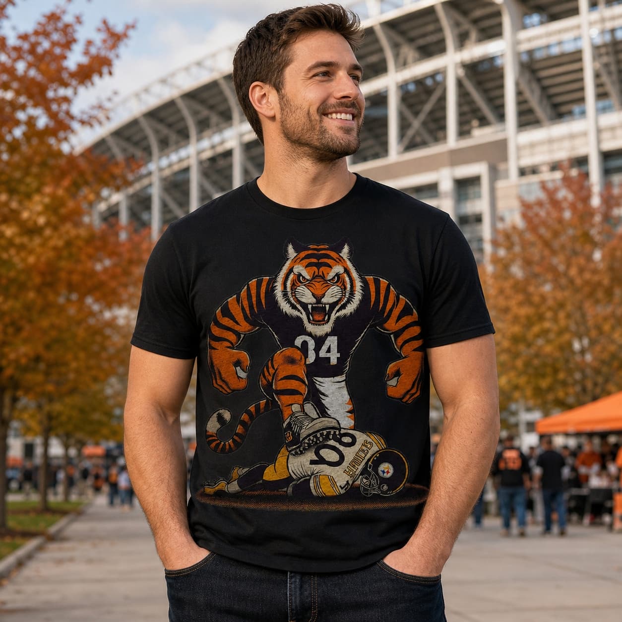 Cincinnati Bengals vs. Pittsburgh Steelers Retro Rivalry Football Mascot Artwork TShirt