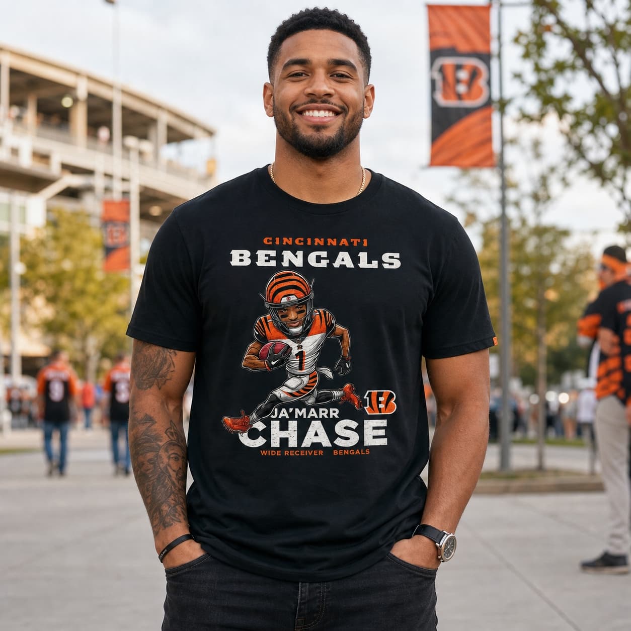 Cincinnati Bengals WR Ja’Marr Chase #1 Exclusive Retro Football Artwork Shirt