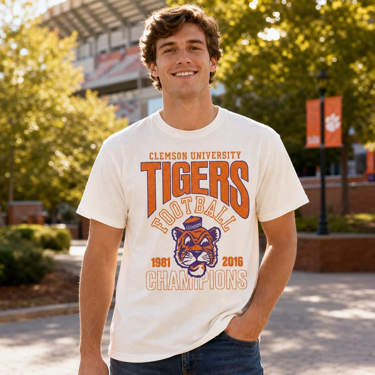 Clemson Tigers Retro Football Championship Artwork Shirt