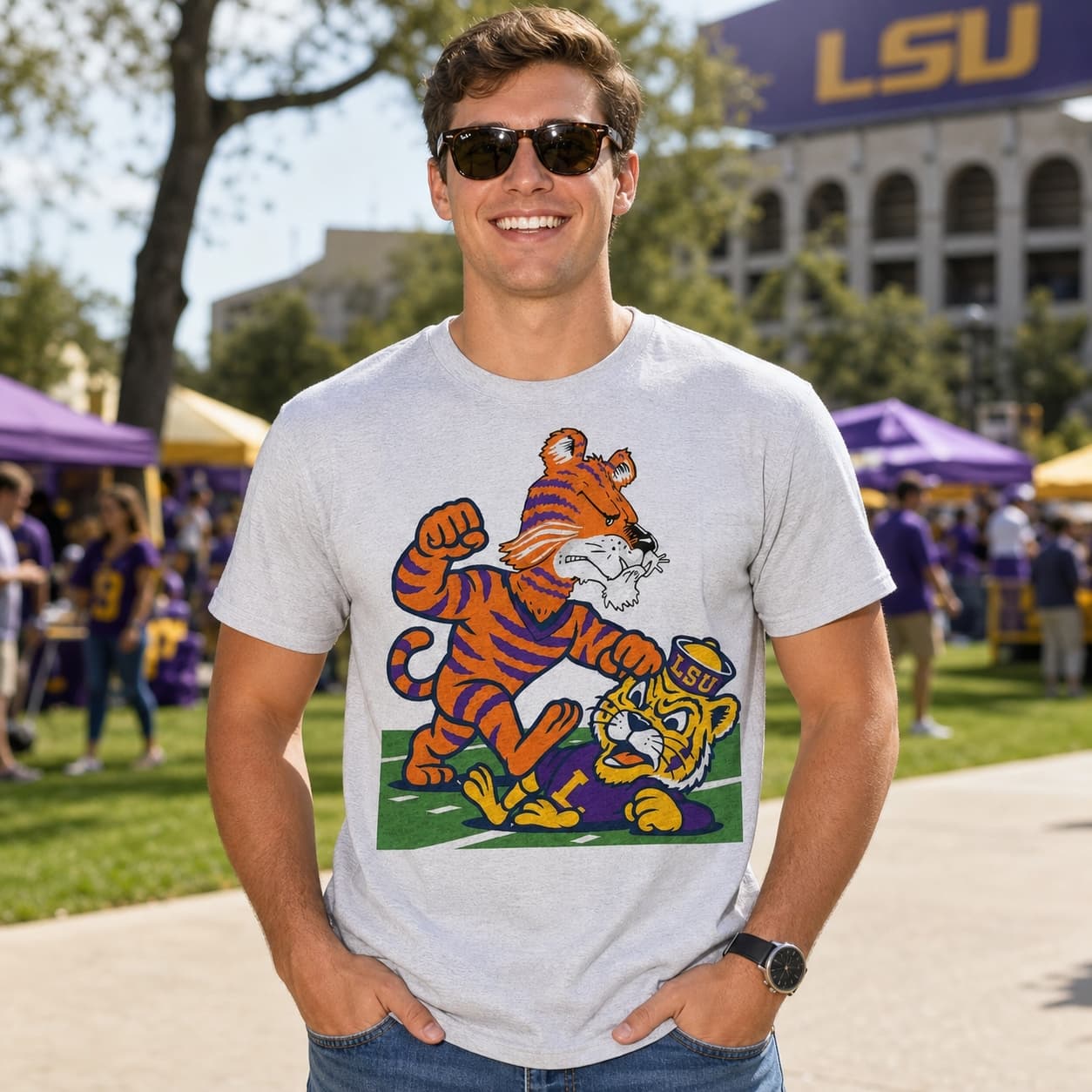 Clemson Tigers vs. LSU Tigers Exclusive Retro Rivals Football 1978 Artwork Shirt