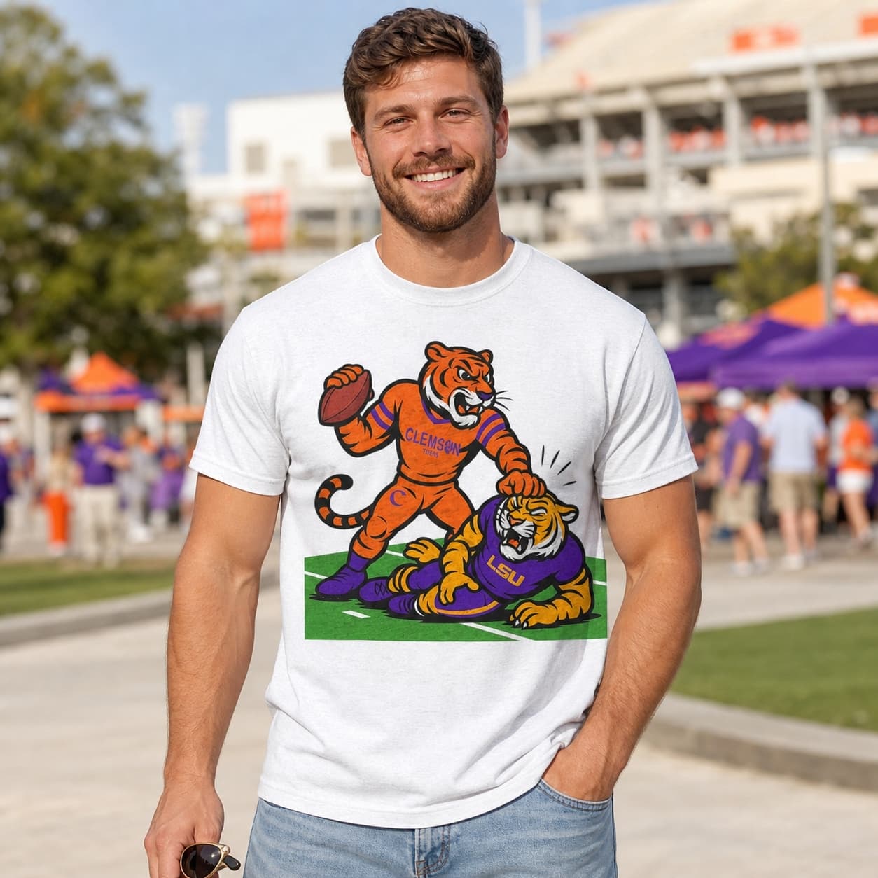 Clemson Tigers vs. LSU Tigers Exclusive Retro Rivals Football 2012 Artwork Shirt