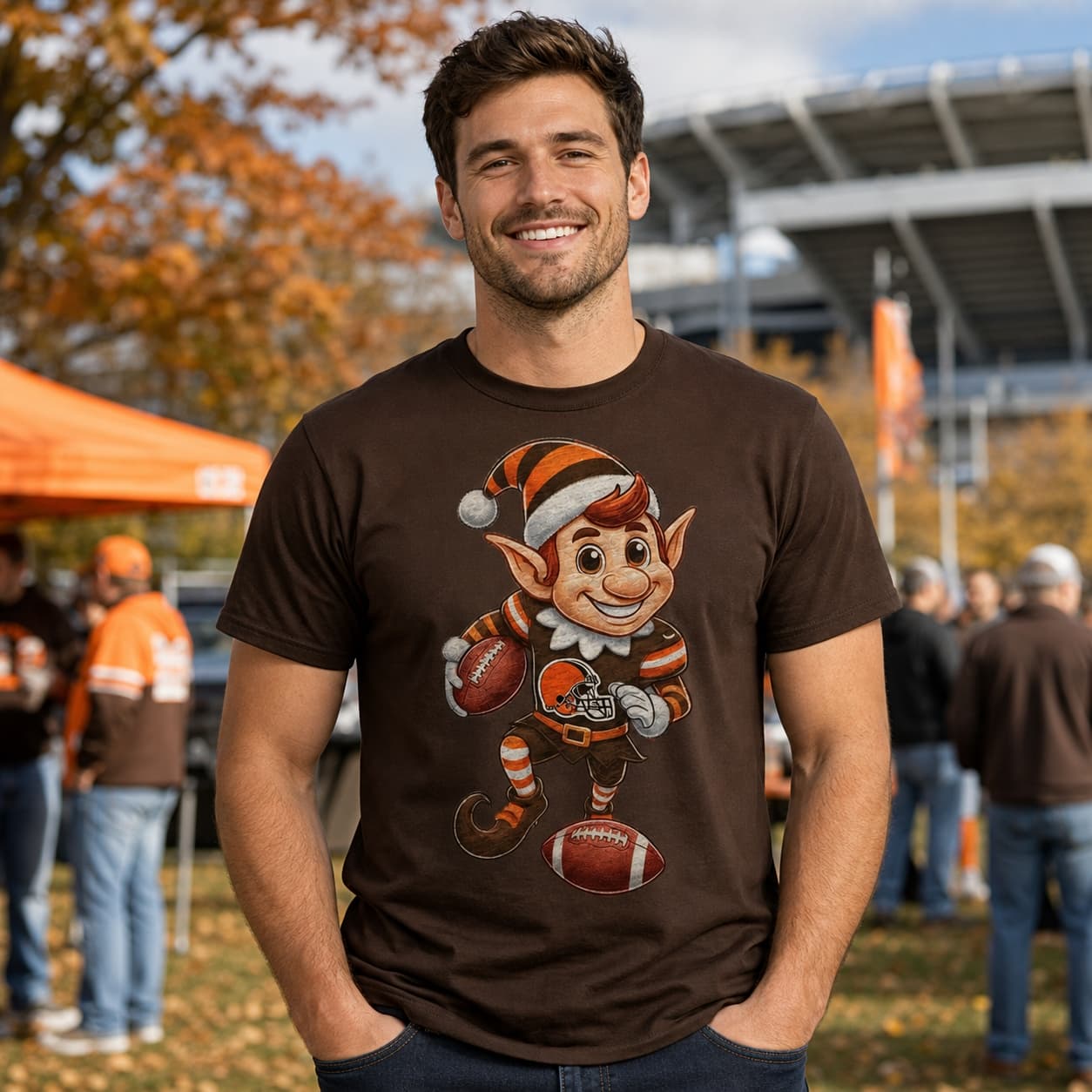 Cleveland Browns Exclusive Retro Football Happy Brownie Elf Artwork Shirt