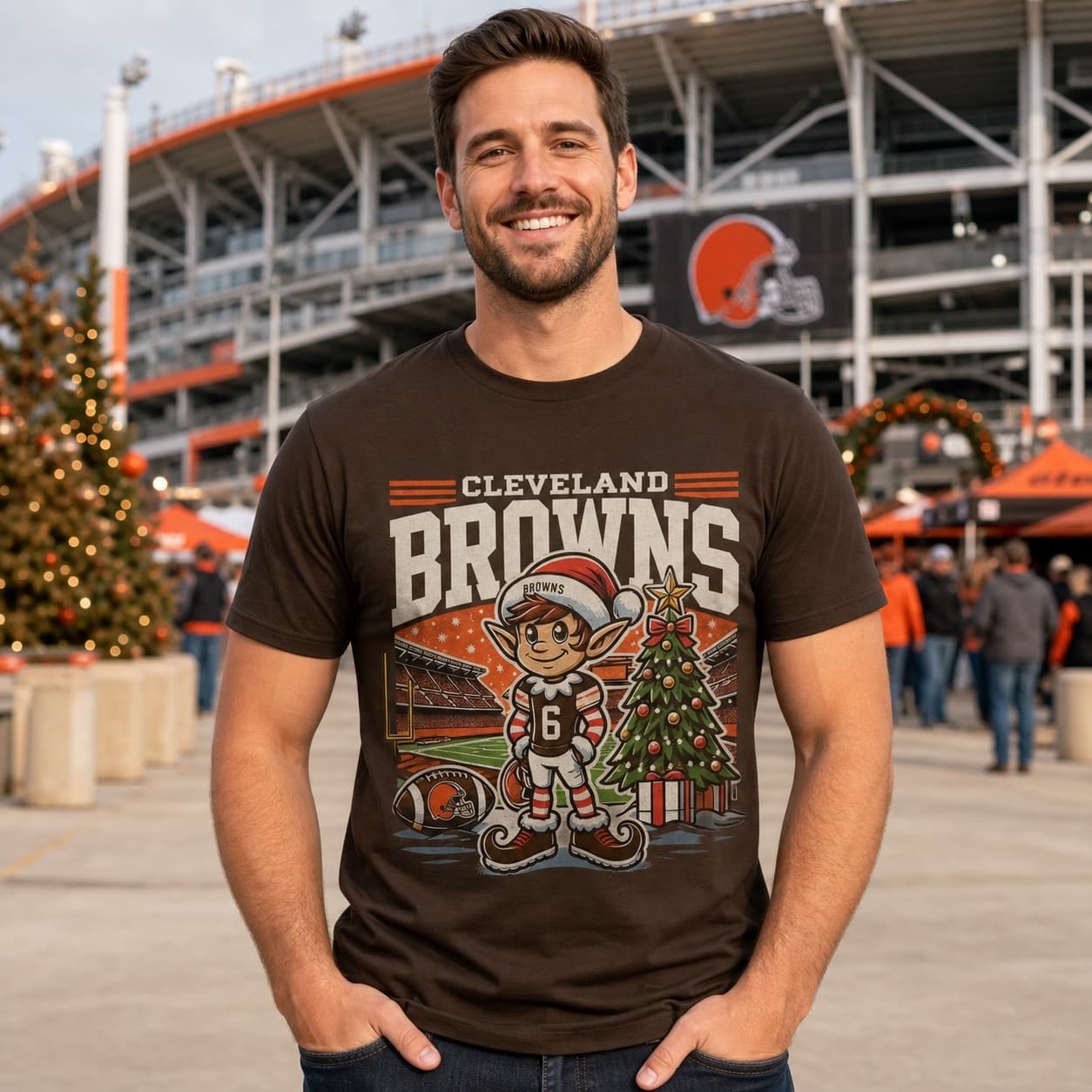 Cleveland Browns Holiday Exclusive Retro Football Tree Artwork Shirt