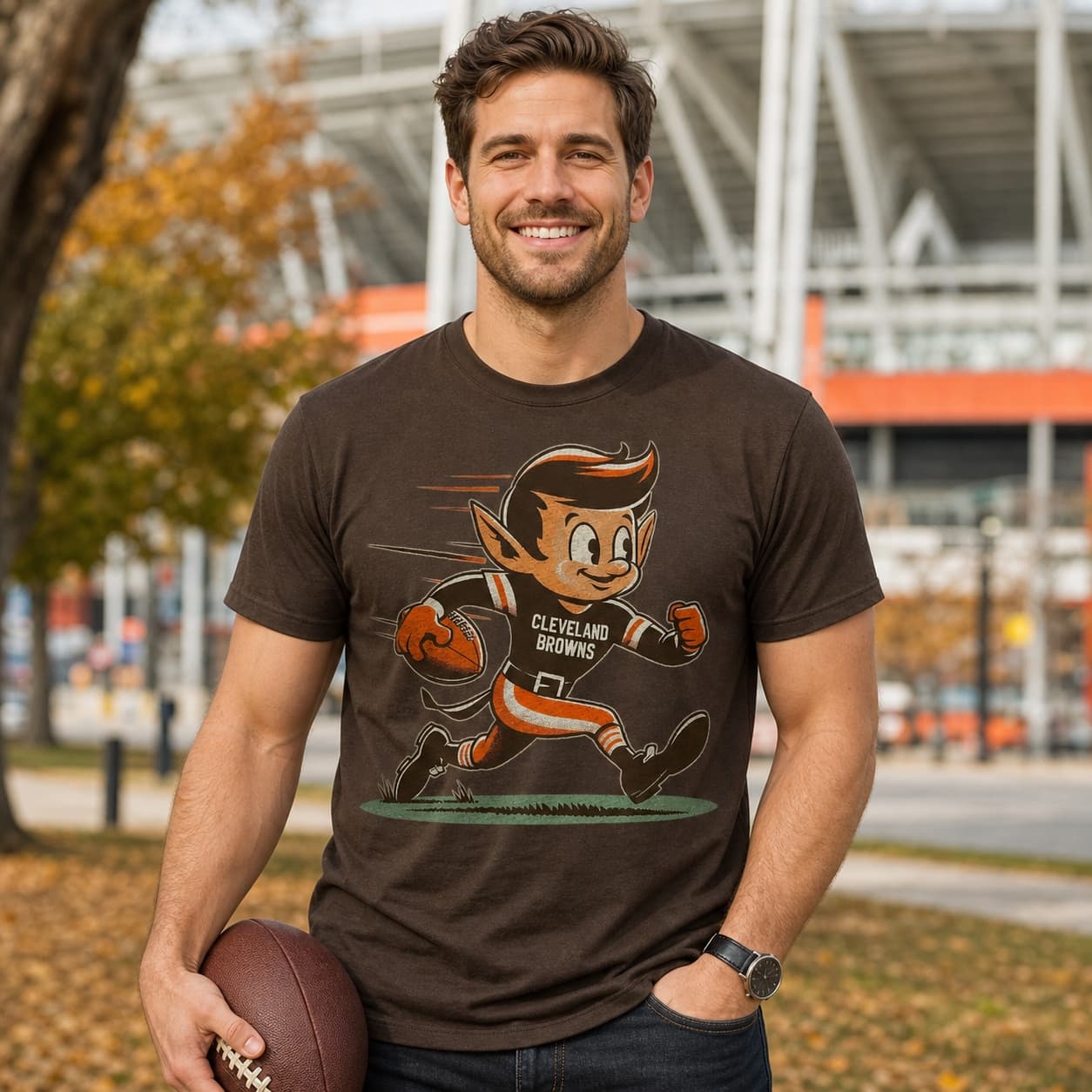 Cleveland Browns Retro Elf Mascot Football Artwork Heather T-Shirt