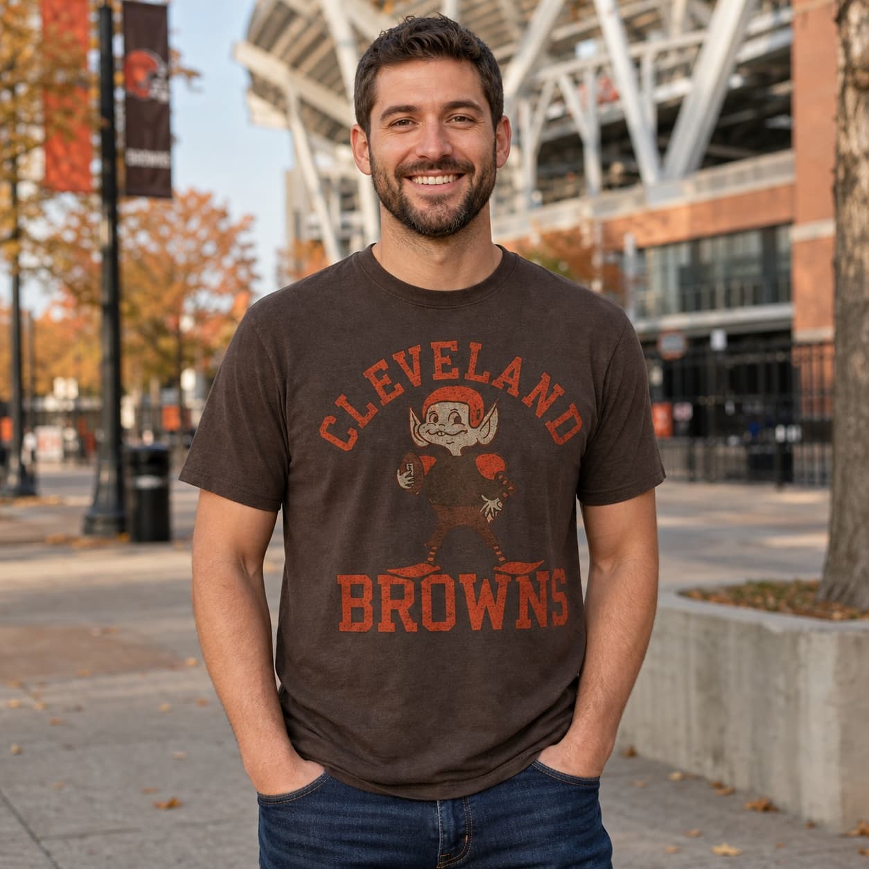 Cleveland Browns Retro Mascot Football Artwork Heather T-Shirt