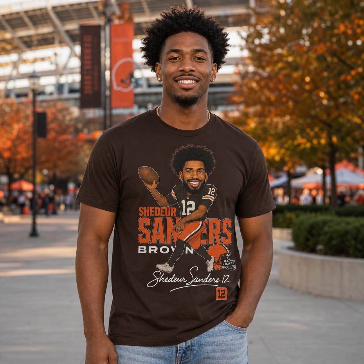 Cleveland Browns Shedeur Sanders Retro Football QB Caricature Artwork Shirt